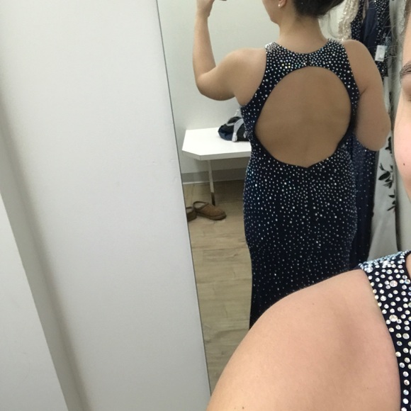 Navy Blue Studded Prom Dress - Picture 5 of 5